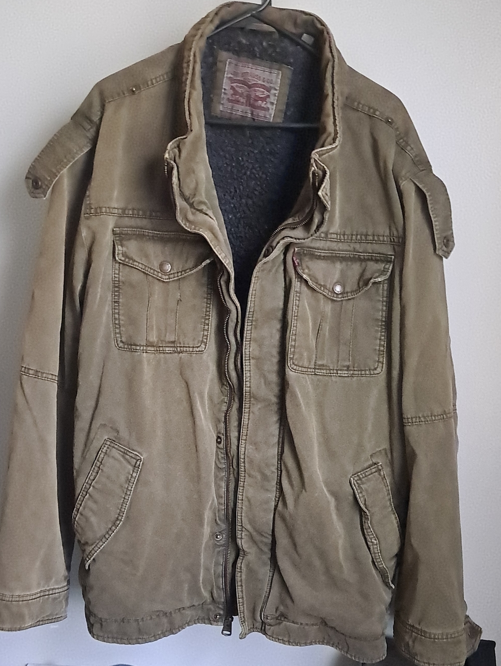 Levi's Olive Green Military Field Jacket with Black Sherpa Lining